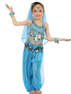 Costume Danse du ventre enfants en mousseline de soie sans manches 2026 Costumes de danse indienne Déguisements Halloween
