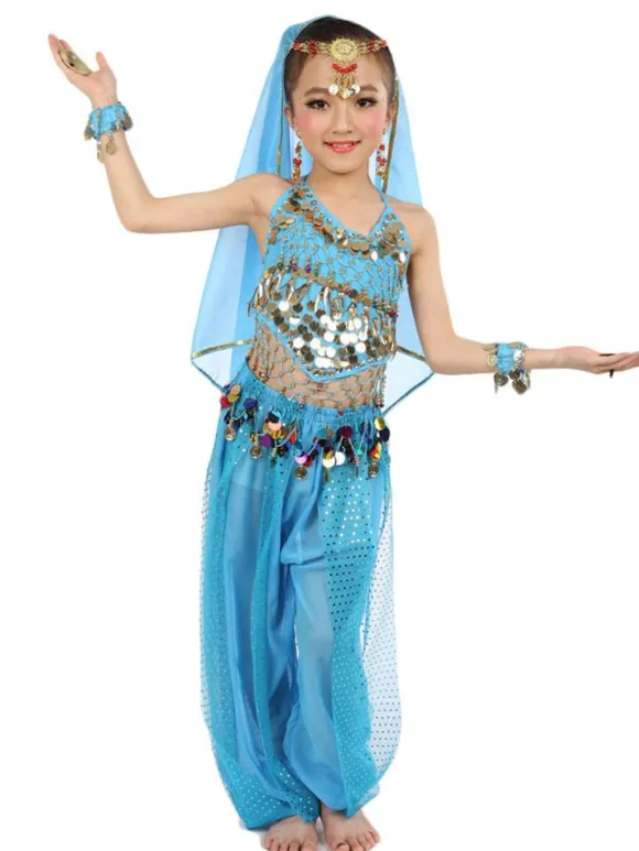 Costume Danse du ventre enfants en mousseline de soie sans manches 2026 Costumes de danse indienne Déguisements Halloween