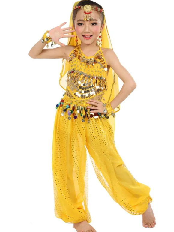 Costume Danse du ventre enfants en mousseline de soie sans manches 2026 Costumes de danse indienne Déguisements Halloween
