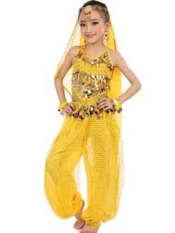Costume Danse du ventre enfants en mousseline de soie sans manches 2026 Costumes de danse indienne Déguisements Halloween