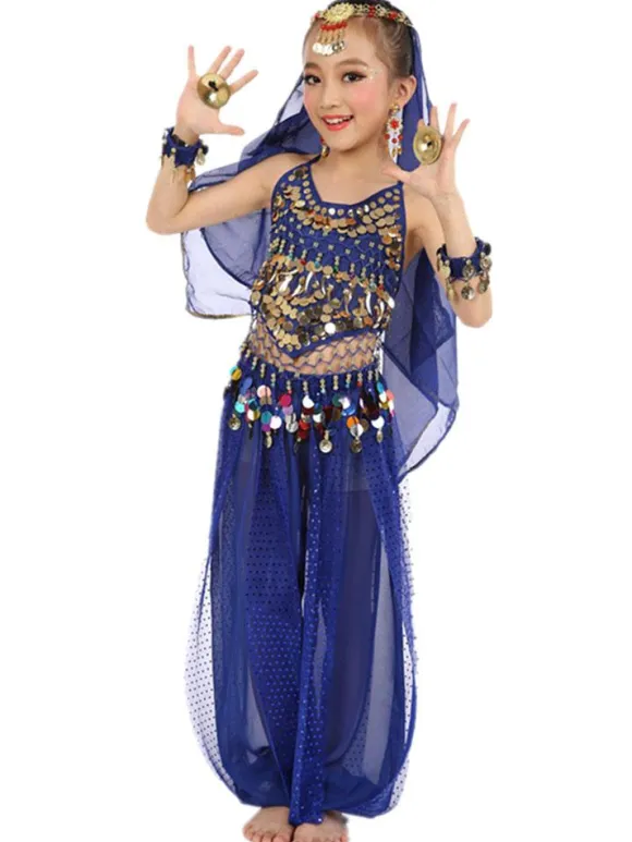 Costume Danse du ventre enfants en mousseline de soie sans manches 2026 Costumes de danse indienne Déguisements Halloween