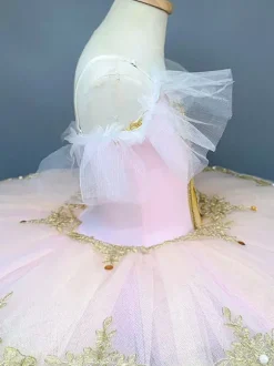 Costume de danse classique robe de ballerine rose brodée pour fille en polyester tenue de danse