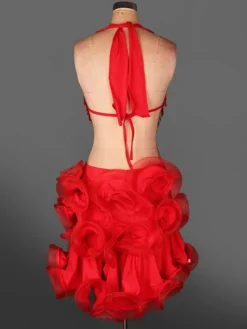 Costume de danse danse latine Costume jaune paillettes franges Halter volants sans manches robe de la femme Déguisements Halloween