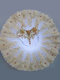 Costume de danse de ballet rose dentelle brodée perlée robe de ballerine tutu Déguisements Halloween