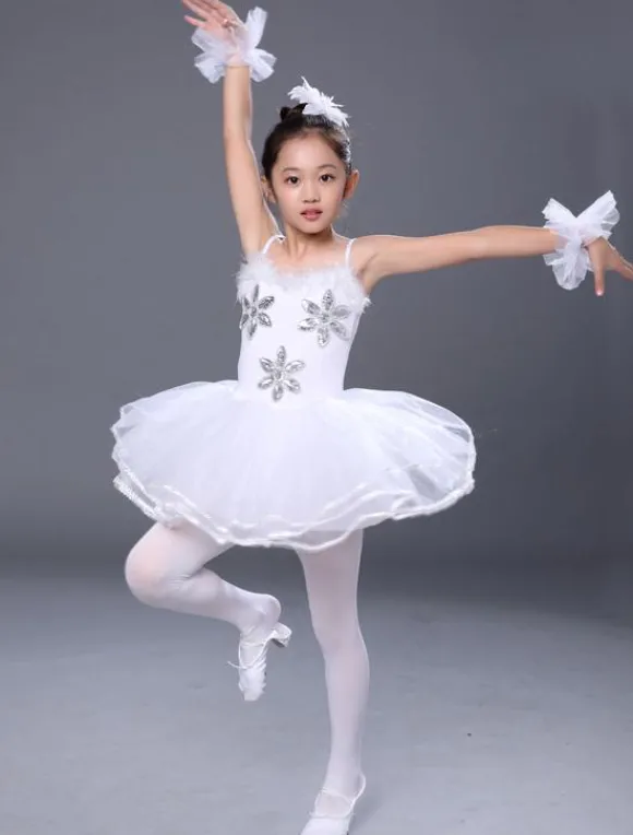 Costume de danse de ballets 2026 blanc Enfant Cosplya Strappy Strass perlé Tutu Robes Déguisements Halloween