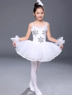 Costume de danse de ballets 2026 blanc Enfant Cosplya Strappy Strass perlé Tutu Robes Déguisements Halloween