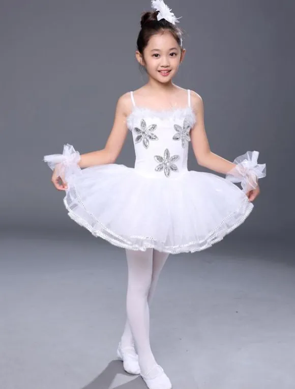 Costume de danse de ballets 2026 blanc Enfant Cosplya Strappy Strass perlé Tutu Robes Déguisements Halloween