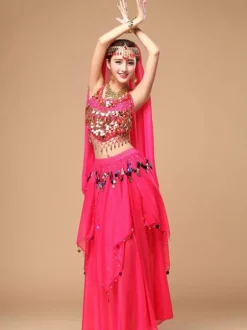 Costume de Danse de Ventre Rouge Orientale en Chiffon Cosplay Femme Déguisements Halloween
