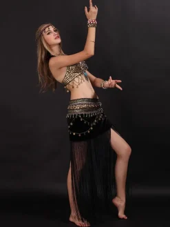 Costume de danse du ventre frange femmes vêtements de danse avec pièce de monnaie