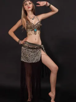 Costume de danse du ventre frange femmes vêtements de danse avec pièce de monnaie