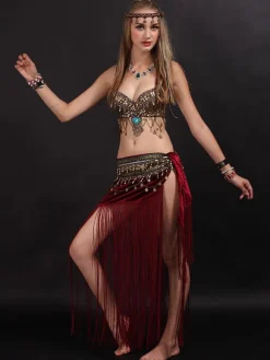 Costume de danse du ventre frange femmes vêtements de danse avec pièce de monnaie