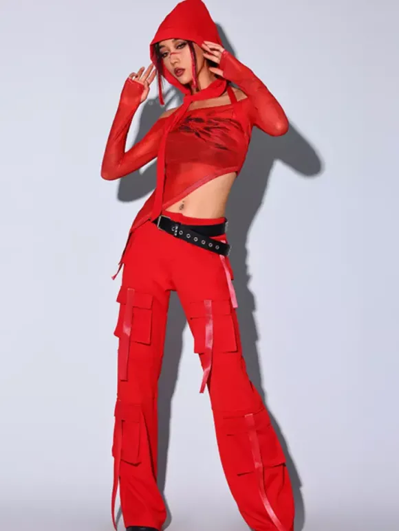 Costume de danse jazz pour femme ensemble trois pièces pantalon et chapeau