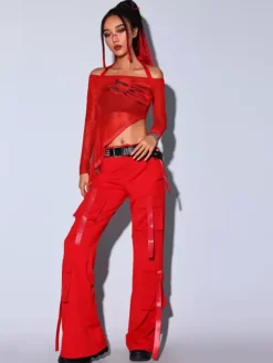 Costume de danse jazz pour femme ensemble trois pièces pantalon et chapeau