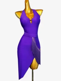Costume de danse latine bleu Royal pour femmes robe en Lycra et Spandex vêtements de danse élégants pour danseuse latine