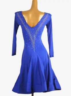 Costume de danse latine bleu Royal robe en Lycra et Spandex pour femmes paillettes élégantes Costume de danse latine