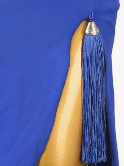 Costume De Danse Latine Bleu Une Épaule Nu Manche Longue Robe Fendue Lycra Spandex Pour Femme Noire Costume De Danse Latine Sexy