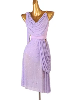 Costume de danse latine costume lavande robe de polyester femme ouverte épaule sexy strass costume de danseur latin danseur