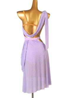 Costume de danse latine costume lavande robe de polyester femme ouverte épaule sexy strass costume de danseur latin danseur