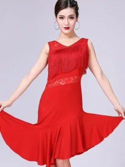 Costume de Danse Latine Femmes A Court Glands Ruffles Robe de Danse Déguisements Halloween