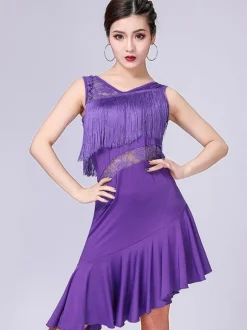 Costume de Danse Latine Femmes A Court Glands Ruffles Robe de Danse Déguisements Halloween