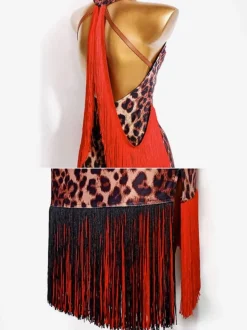 Costume De Danse Latine Femmes Léopard Robe Frange Sexy Pour Danseuse Latine