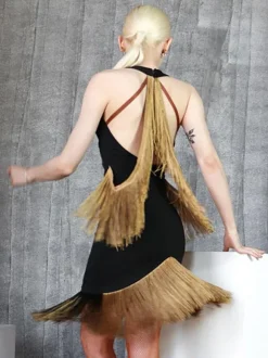 Costume De Danse Latine Femmes Léopard Robe Frange Sexy Pour Danseuse Latine