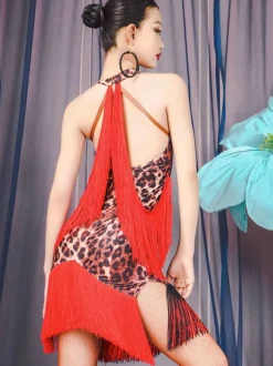Costume De Danse Latine Femmes Léopard Robe Frange Sexy Pour Danseuse Latine