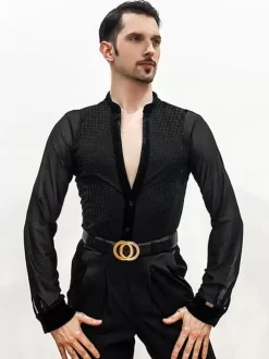 Costume De Danse Latine Homme Top Manches Longues Transparentes Sexy