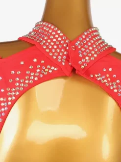 Costume de danse latine noir femme fendu devant paillettes Lycra Spandex robe Costume de danse
