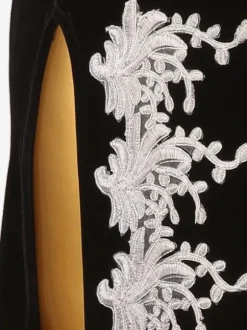 Costume De Danse Latine Noir Femmes Robe Fendue Manches Longues