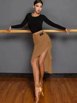 Costume de danse latine noir pour femmes jupe supérieure en Polyester dos nu vêtements de danse élégants pour danseuse latine