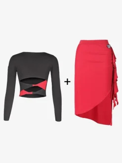 Costume de danse latine noir pour femmes jupe supérieure en Polyester dos nu vêtements de danse élégants pour danseuse latine