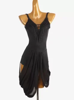 Costume de danse latine noir pour femmes robe en Lycra et spandex Costume de danse latine élégant