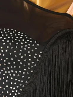 Costume De Danse Latine Noir Une Épaule Nu Manche Longue Robe Lycra Spandex Pour Femme Noire Costume De Danse Latine Sexy