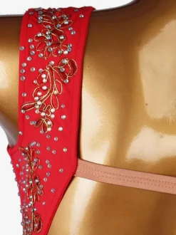 Costume de danse latine Robe Lycra Spandex pour femme rouge Vêtements de danse de danseuse latine