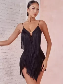 Costume de danse latine vert avocat robe à franges pour femmes robe Sexy en Polyester vêtements de danse