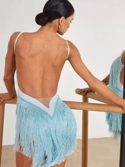 Costume de danse latine vert avocat robe à franges pour femmes robe Sexy en Polyester vêtements de danse