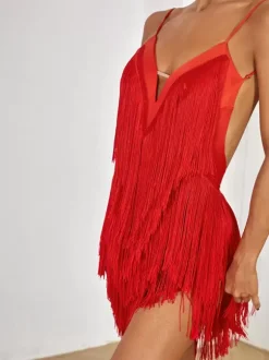 Costume de danse latine vert avocat robe à franges pour femmes robe Sexy en Polyester vêtements de danse