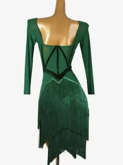 Costume de danse latine vert pour femmes robe élégante en Lycra et spandex Costume de danse