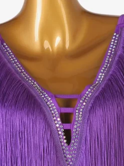 Costume De Danse Latine Violet à Bretelle Robe Fendue Lycra Spandex Pour Femme Noire Costume De Danse Latine Sexy
