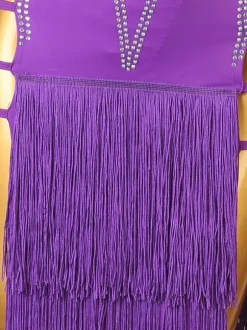 Costume De Danse Latine Violet à Bretelle Robe Fendue Lycra Spandex Pour Femme Noire Costume De Danse Latine Sexy