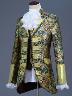 Costume de prince victorien pour homme costume de broderie de luxe costume de carnaval rouge vintage à manches longues à fleurs costumes rétro pour homme