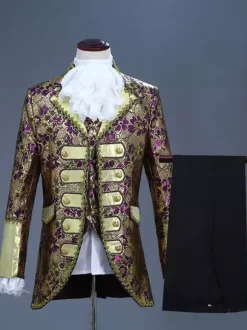 Costume de prince victorien pour homme costume de broderie de luxe costume de carnaval rouge vintage à manches longues à fleurs costumes rétro pour homme