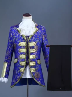 Costume de prince victorien pour homme costume de broderie de luxe costume de carnaval rouge vintage à manches longues à fleurs costumes rétro pour homme