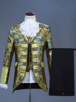 Costume de prince victorien pour homme costume de broderie de luxe costume de carnaval rouge vintage à manches longues à fleurs costumes rétro pour homme