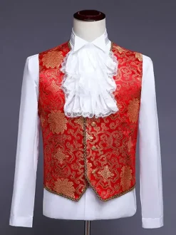 Costume de prince victorien pour homme costume de broderie de luxe costume de carnaval rouge vintage à manches longues à fleurs costumes rétro pour homme