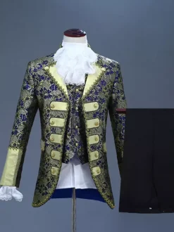 Costume de prince victorien pour homme costume de broderie de luxe costume de carnaval rouge vintage à manches longues à fleurs costumes rétro pour homme
