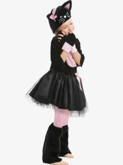 Costume De Rôle D'animal Halloween Cosplay Déguisement Chat Noir Rose N艙ud