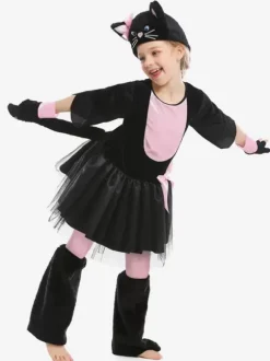 Costume De Rôle D'animal Halloween Cosplay Déguisement Chat Noir Rose N艙ud