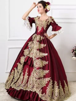 Costume de robe Tudor rétro victorien bordeaux rococo rouge robe de bal costumes Bourgogne